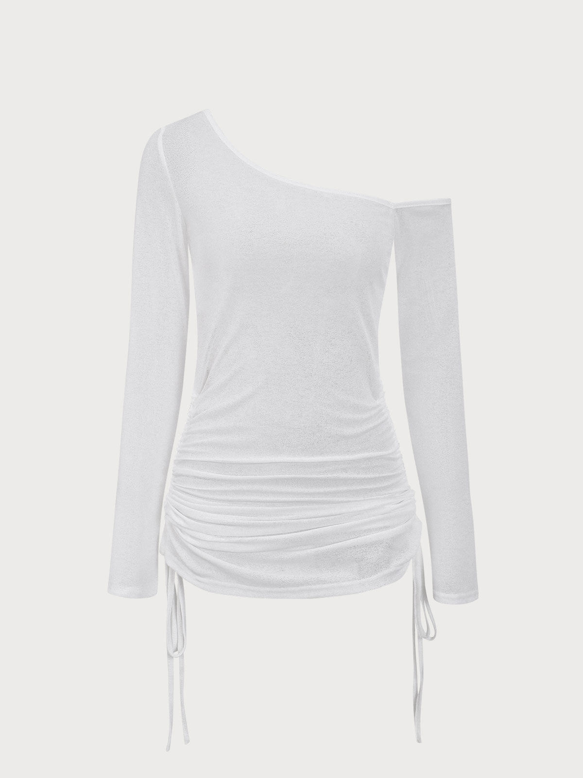 White Ruched One Shoulder Cover-up