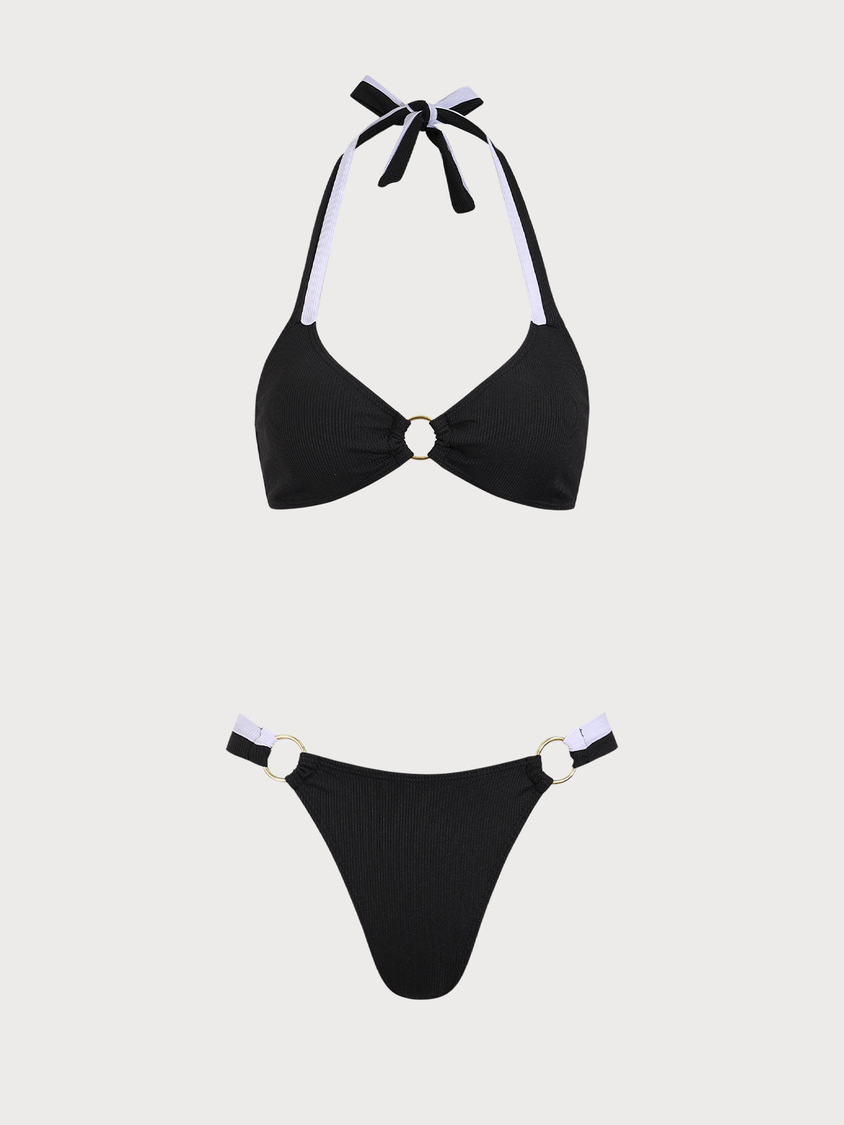 Black Contrasting Halter Bikini Set