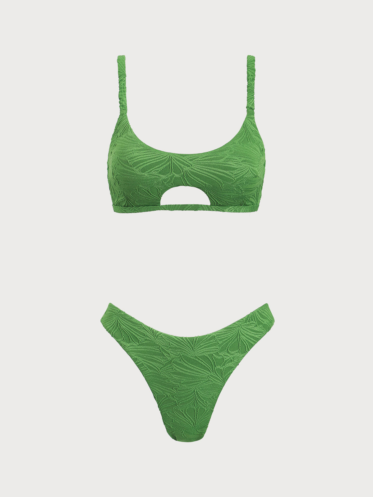 Green U Neck Textured Cutout Bikini Set