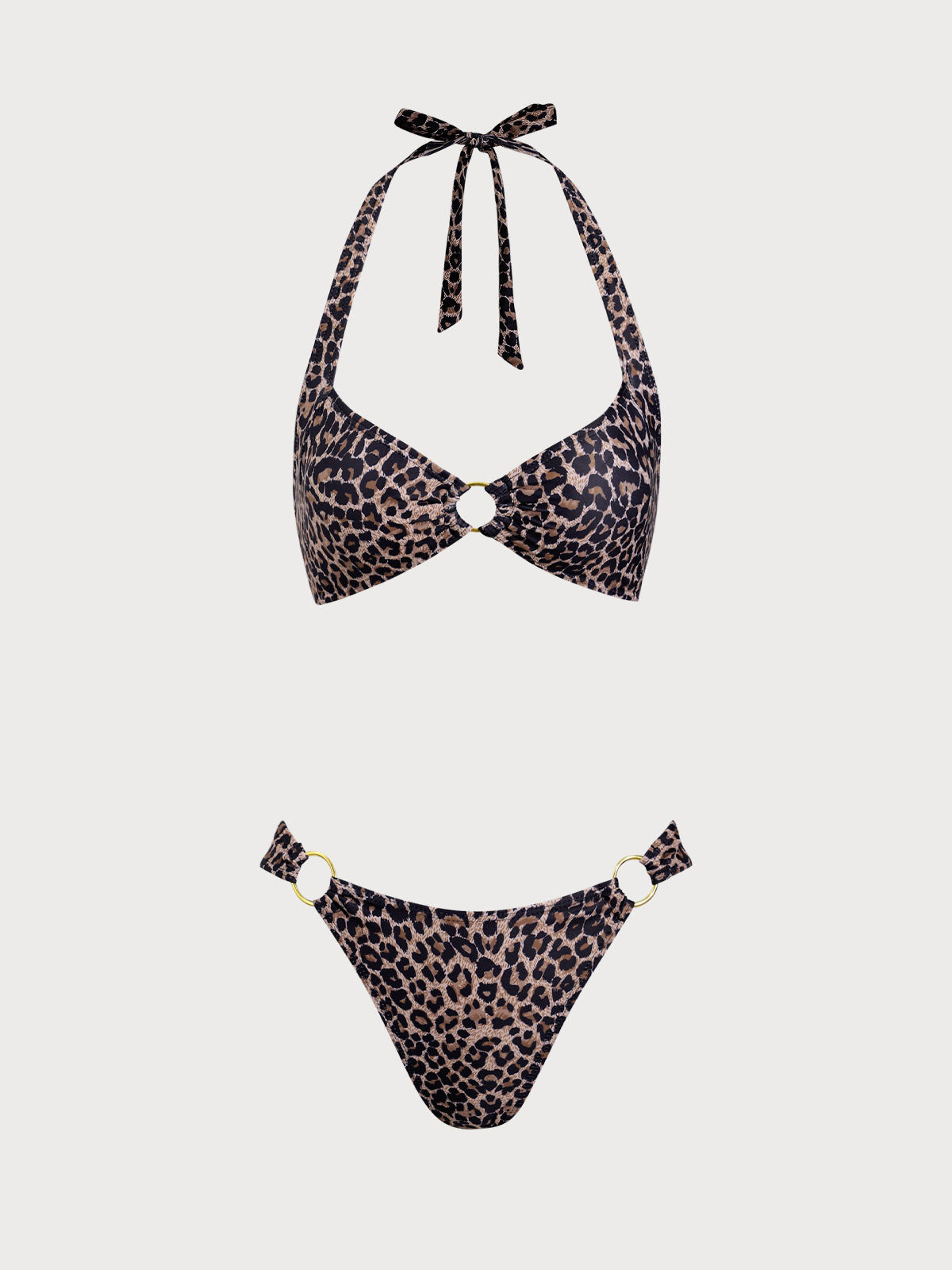 Brown Leopard Print Halter Bikini Set