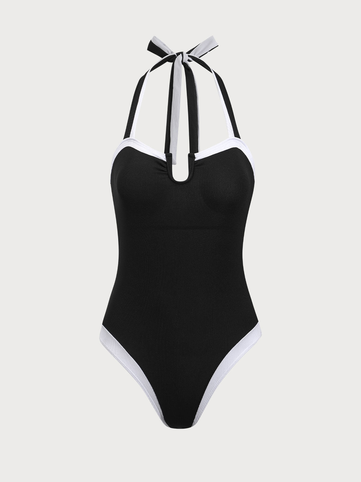 Black Contrast U-Shaped One-Piece Swimsuit