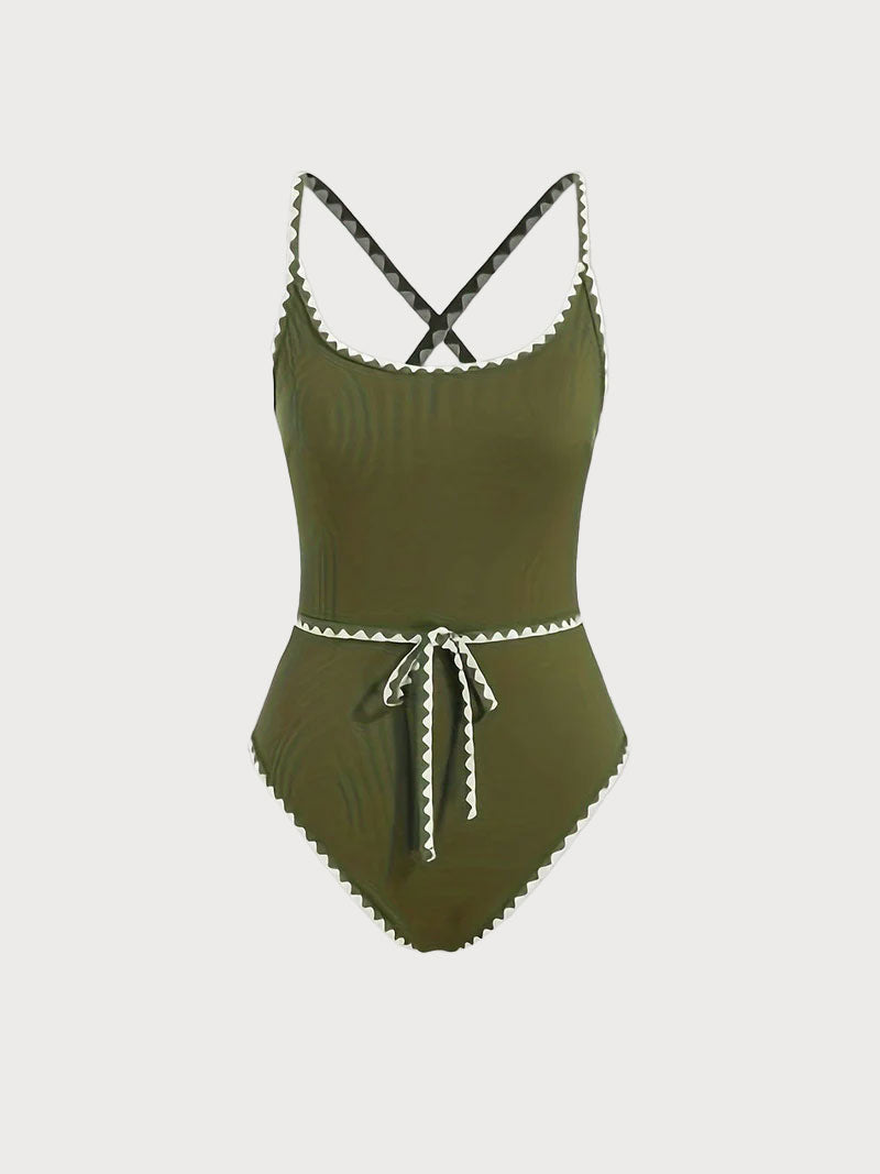 Women's Green Contrast One-Piece Swimsuit