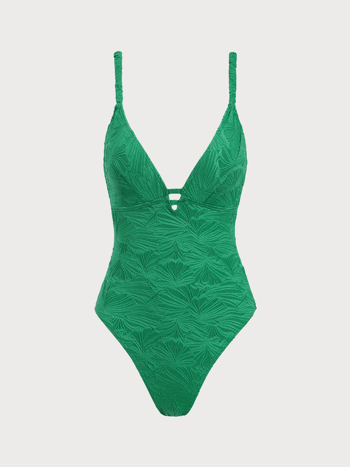 Green V-Neck Cutout One-Piece Swimsuit