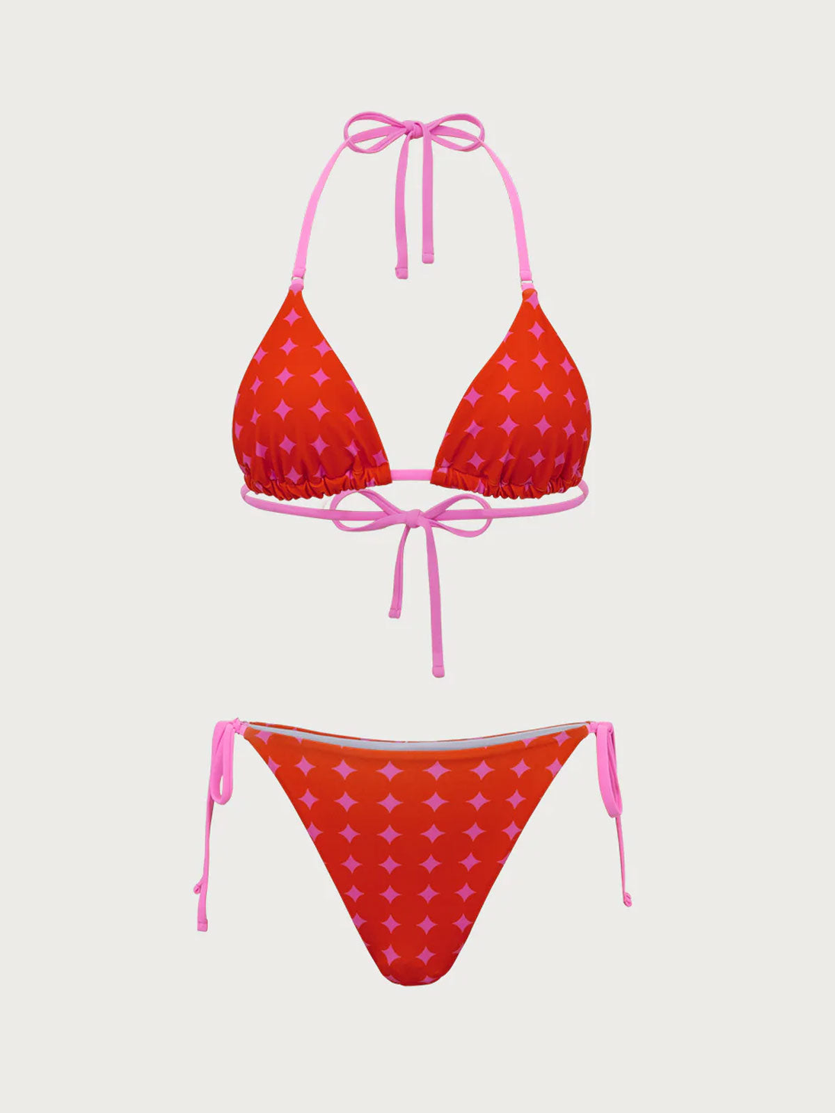 Red Colorblock Halter Bikini Set