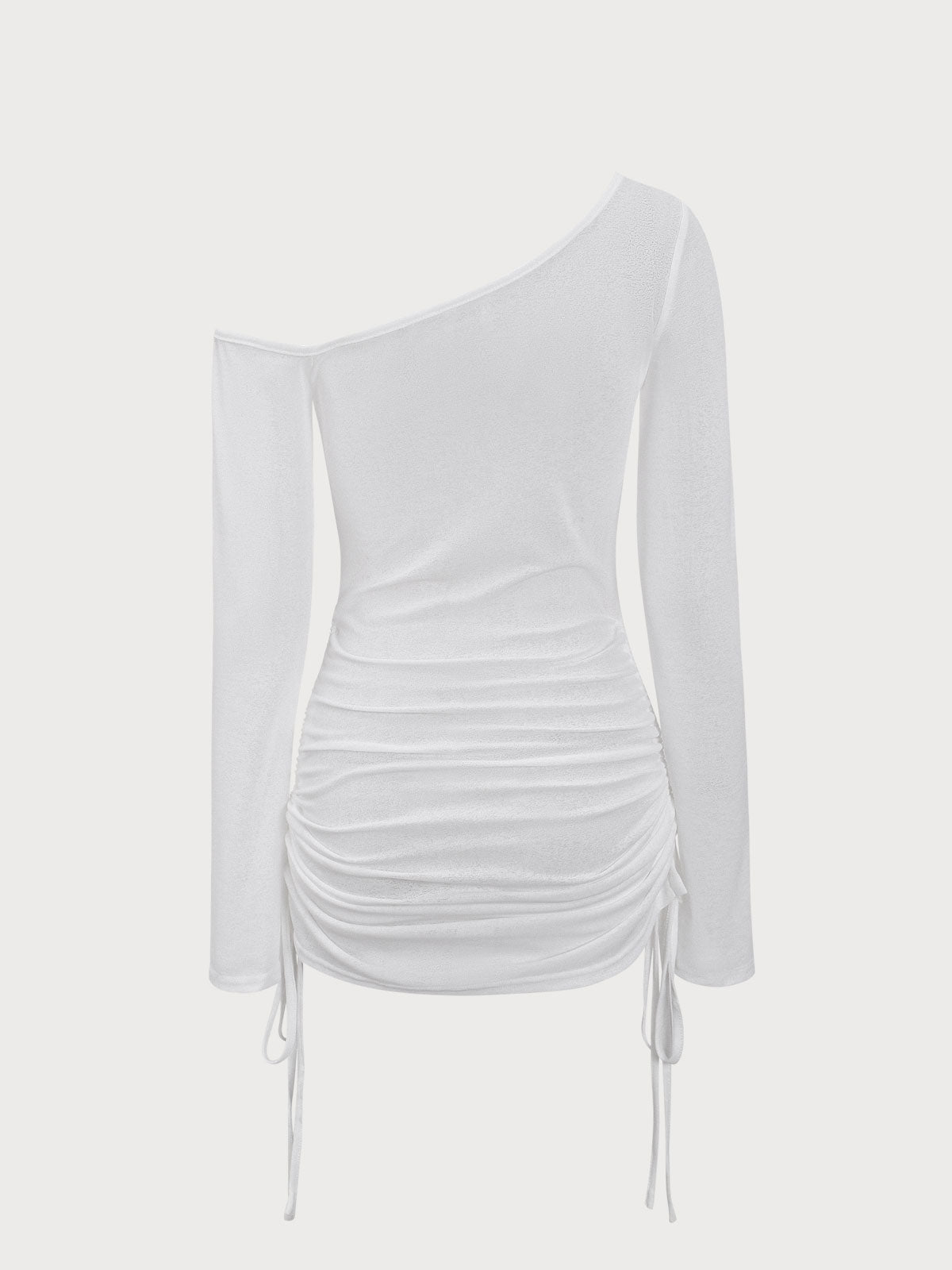 White Ruched One Shoulder Cover-up