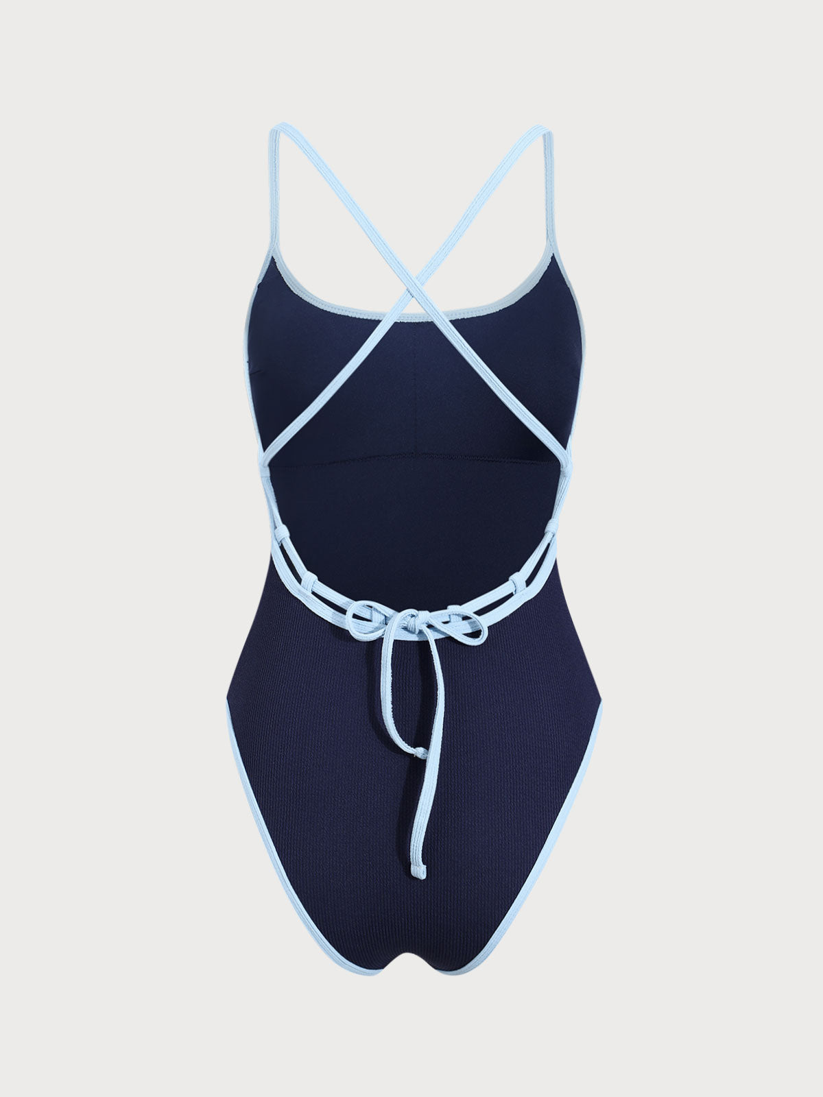 Blue Contrasting Criss-cross One-Piece Swimsuit