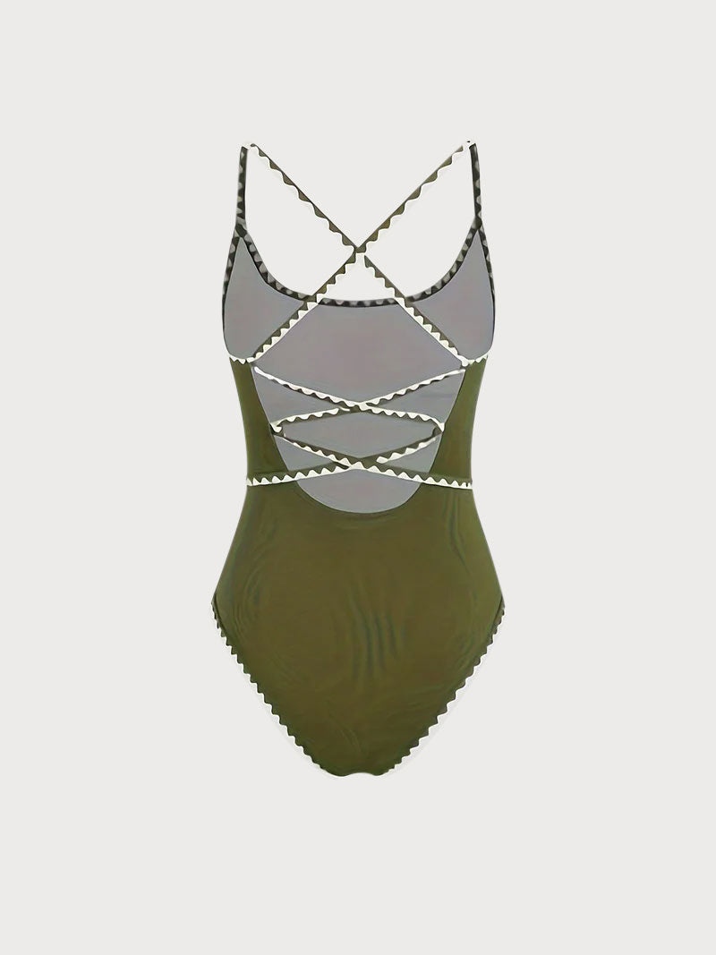 Women's Green Contrast One-Piece Swimsuit