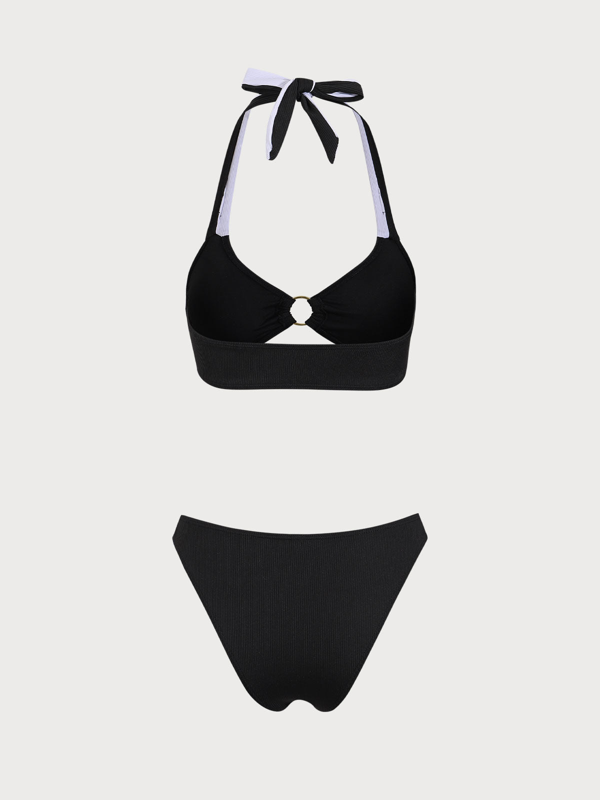 Black Contrasting Halter Bikini Set