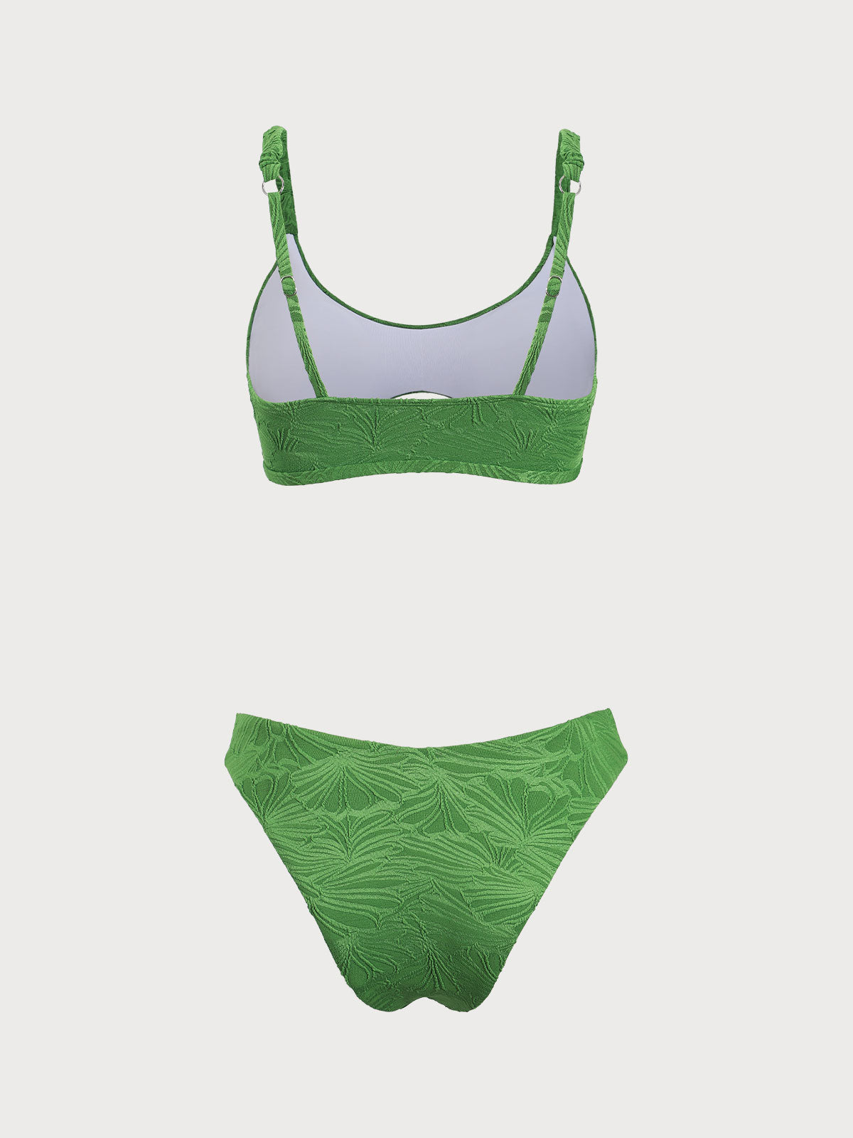 Green U Neck Textured Cutout Bikini Set