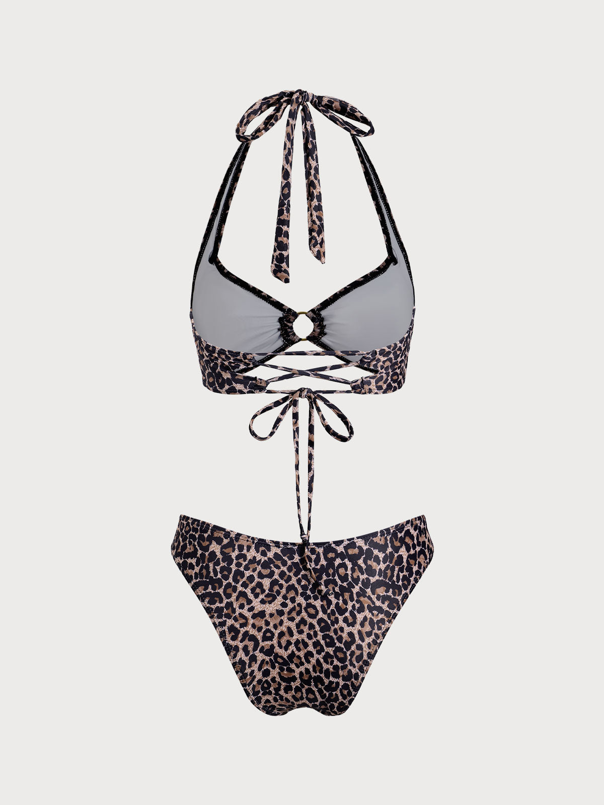 Brown Leopard Print Halter Bikini Set