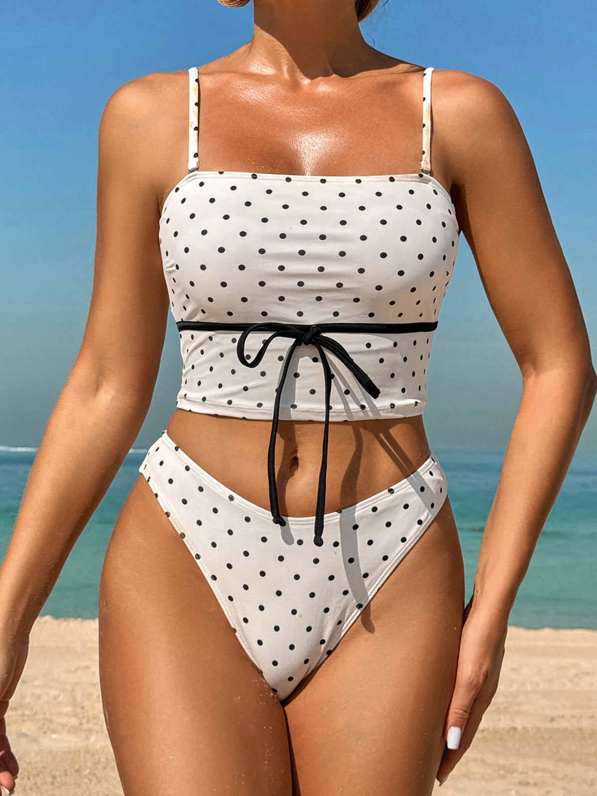 White Polka Dot Tankini Swimsuit