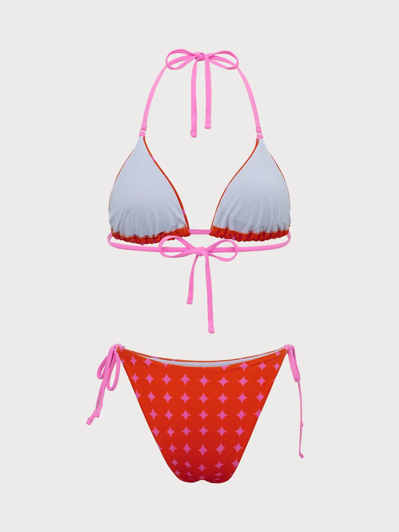 Red Colorblock Halter Bikini Set