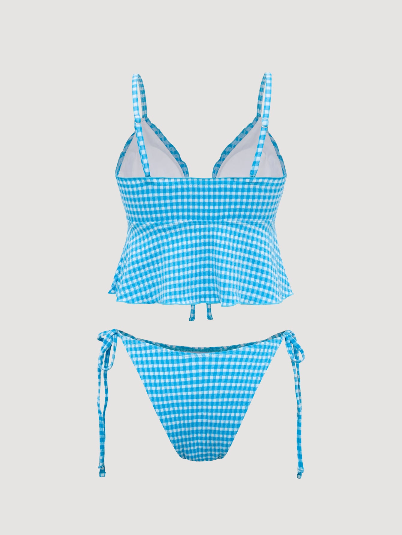 Polyester-Nylon Blend Knitted Plaid Tie-Front Tankini Swimsuit Tankinis - SAMIOLSWIM