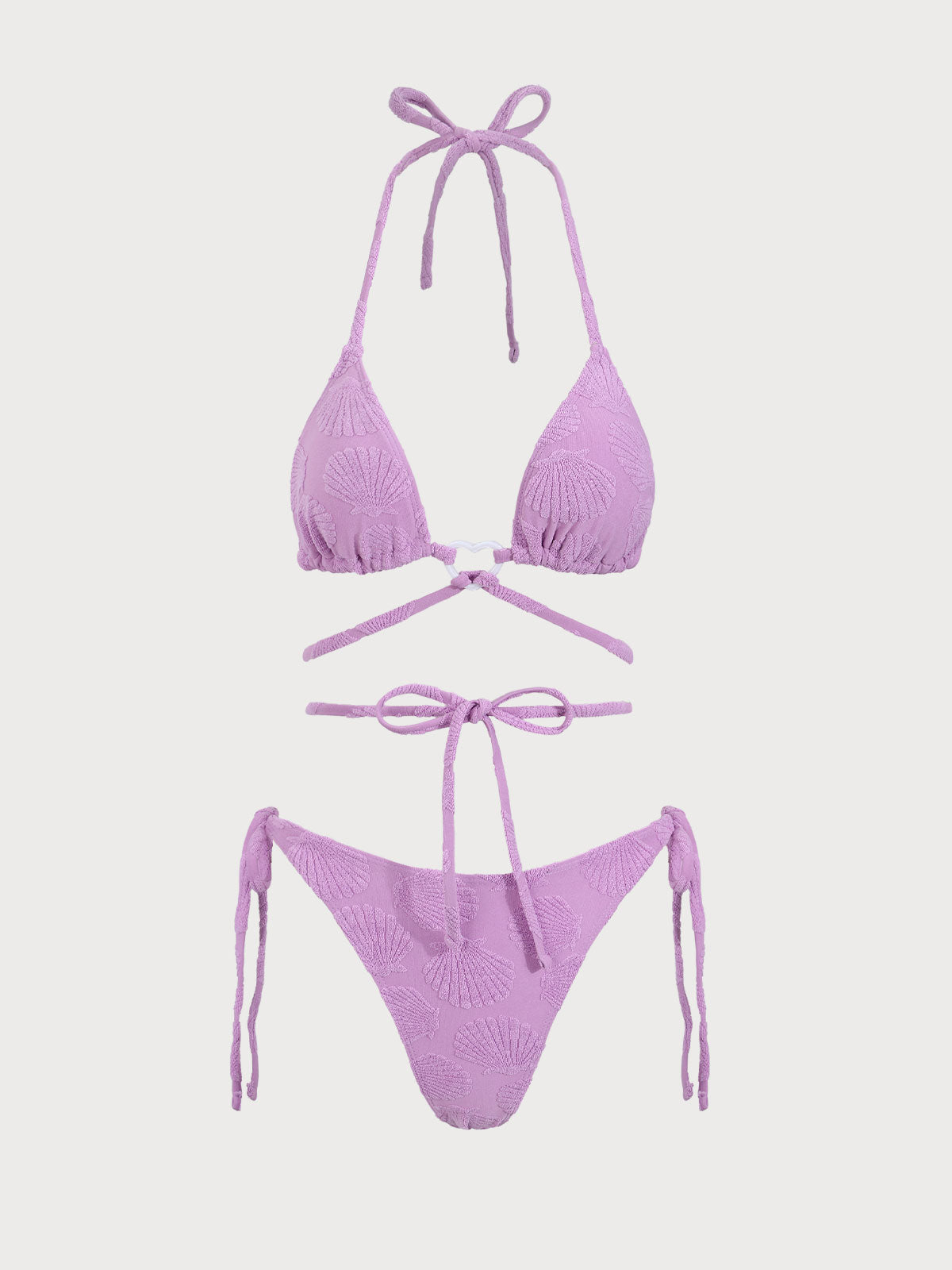 Polyester Knitted Jacquard Hoop Cross-Tie Bikini Set Purple Bikinis - SAMIOLSWIM