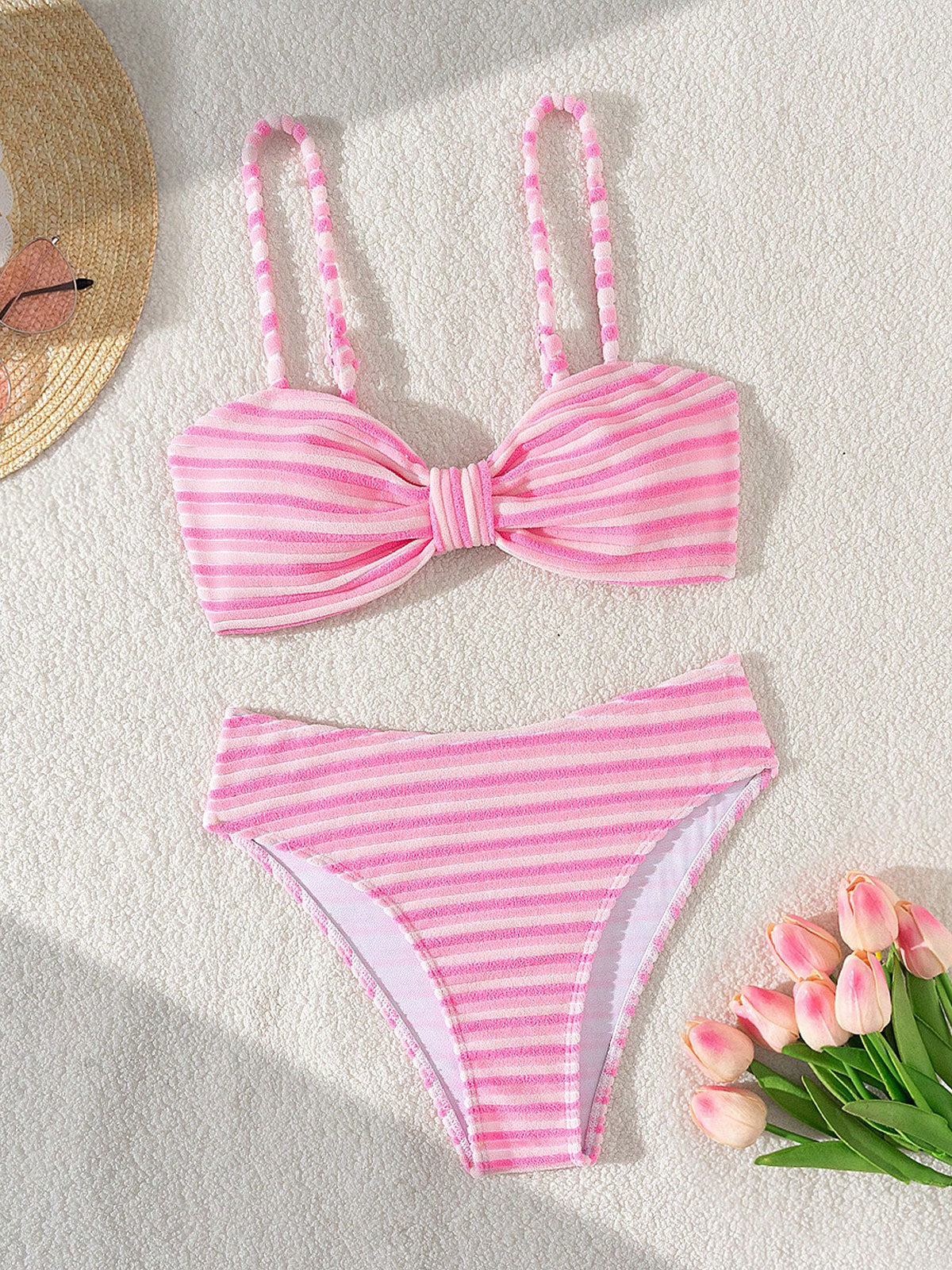 Polyester Rainbow Strip Bikini Set For Women Pink Bikinis - SAMIOLSWIM