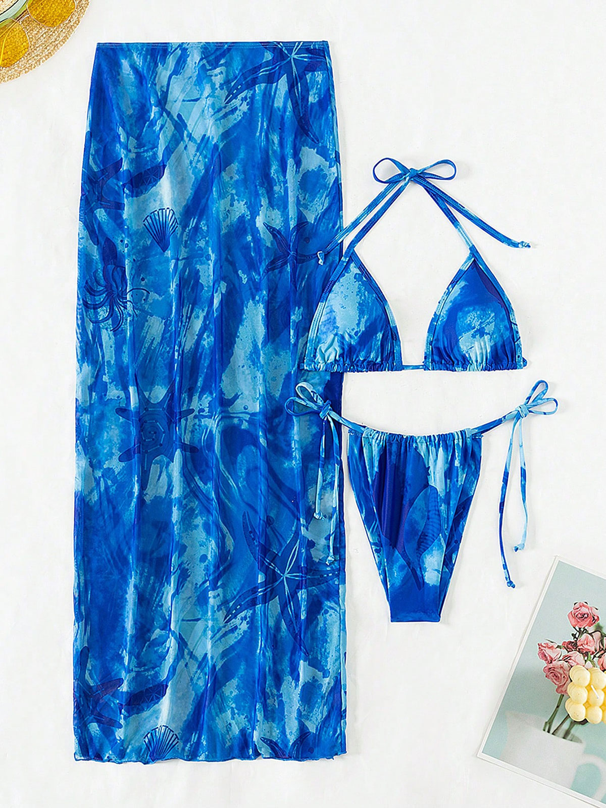 Polyester Tie Dye Long Skirt Bikini Three-Piece Set For Women Bikinis - SAMIOLSWIM