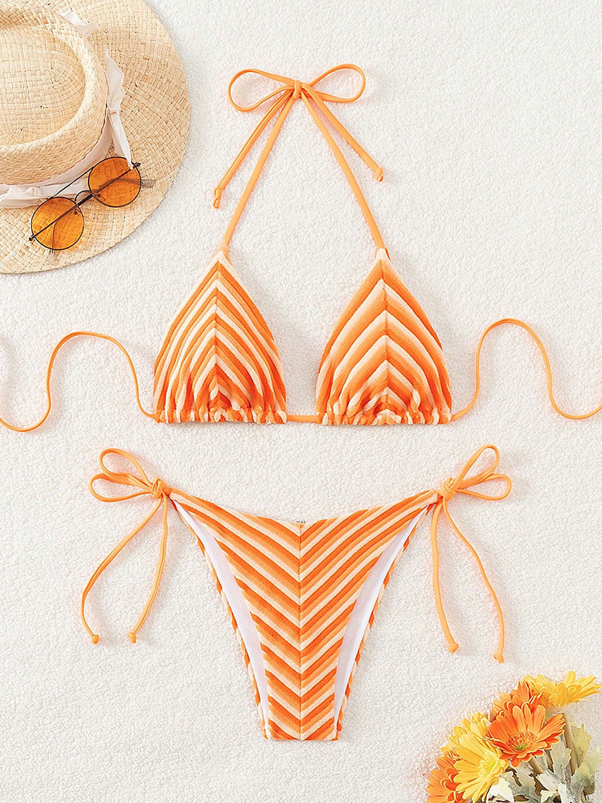 Rainbow Strip Halter Triangle Bikini Set Bikinis - SAMIOLSWIM