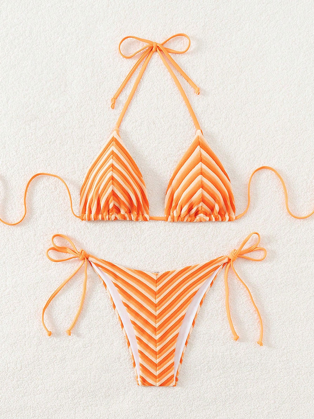 Rainbow Strip Halter Triangle Bikini Set Orange Bikinis - SAMIOLSWIM