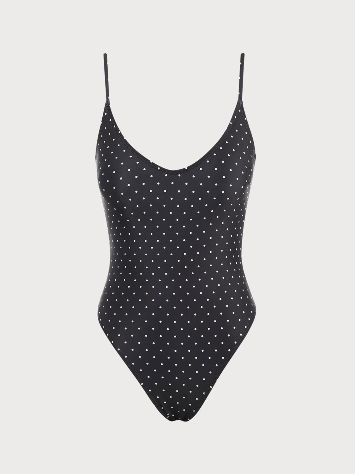 Black Polka Dots Cross Back One-Piece Swimsuit