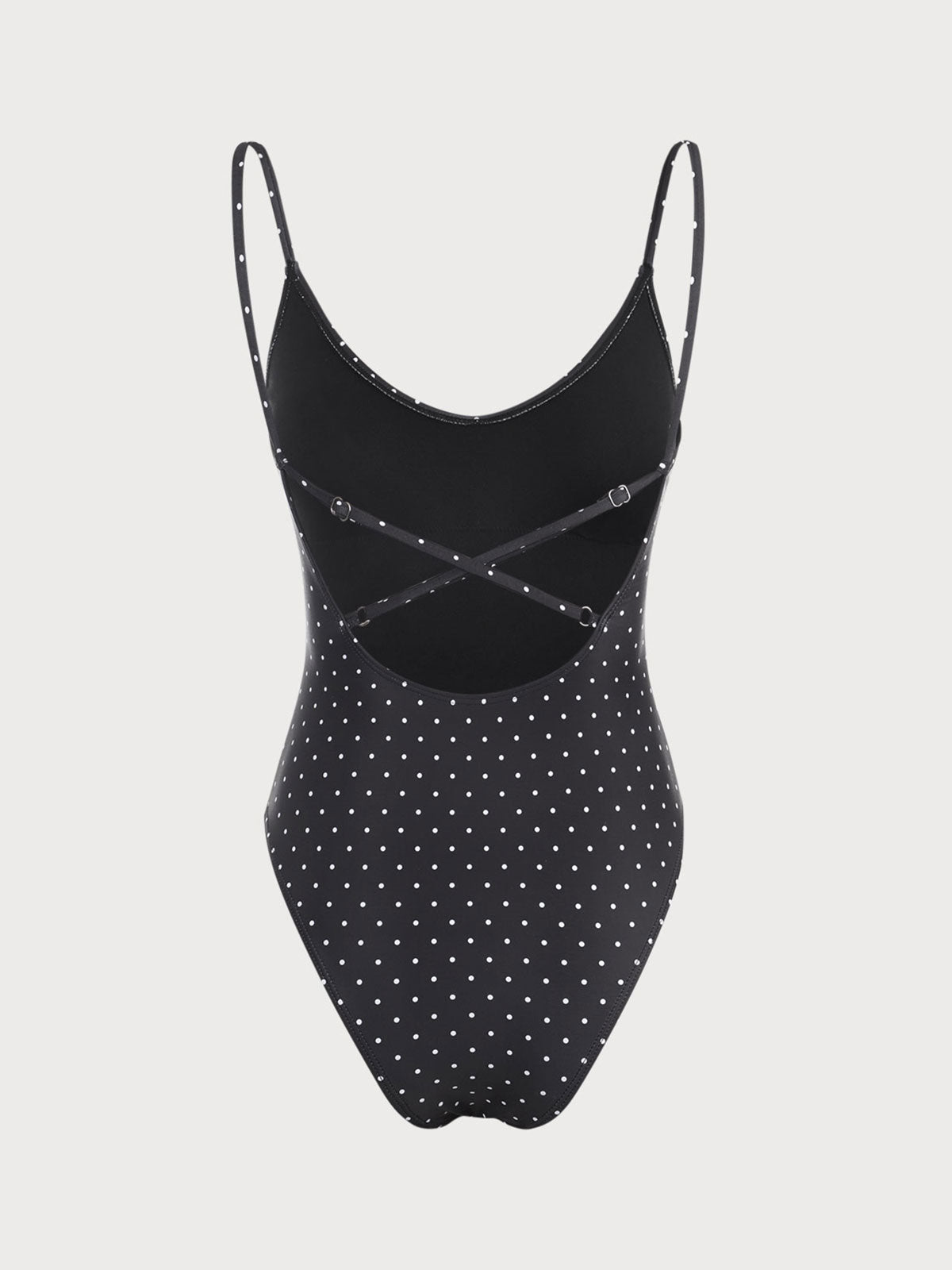 Black Polka Dots Cross Back One-Piece Swimsuit