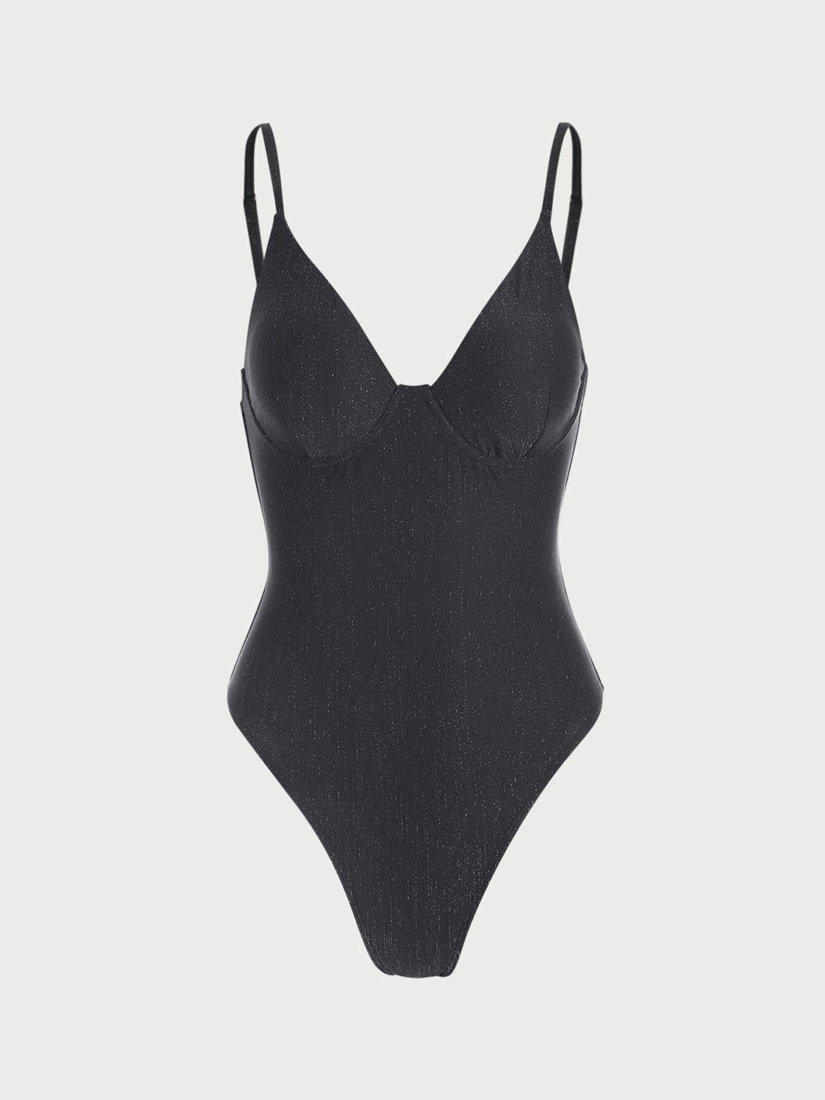 Black Lurex Criss-Cross One-Piece Swimsuit