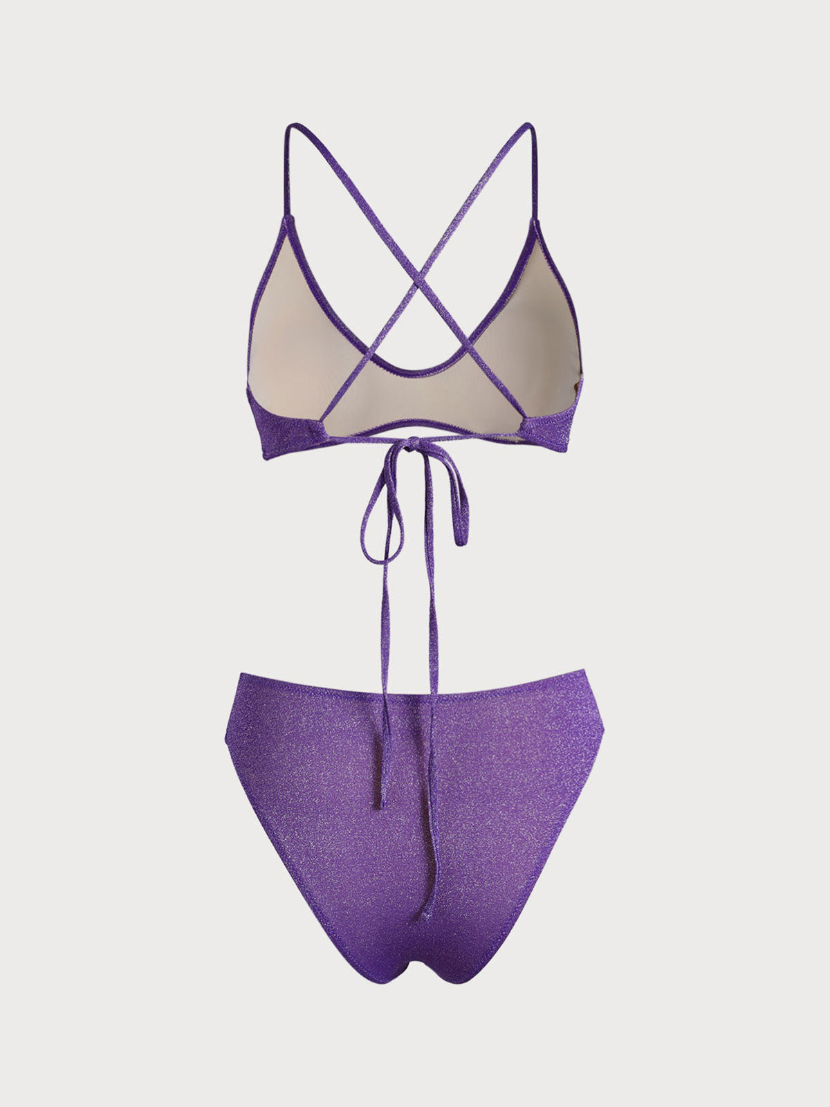 Purple Lurex Cross Back Bikini Set