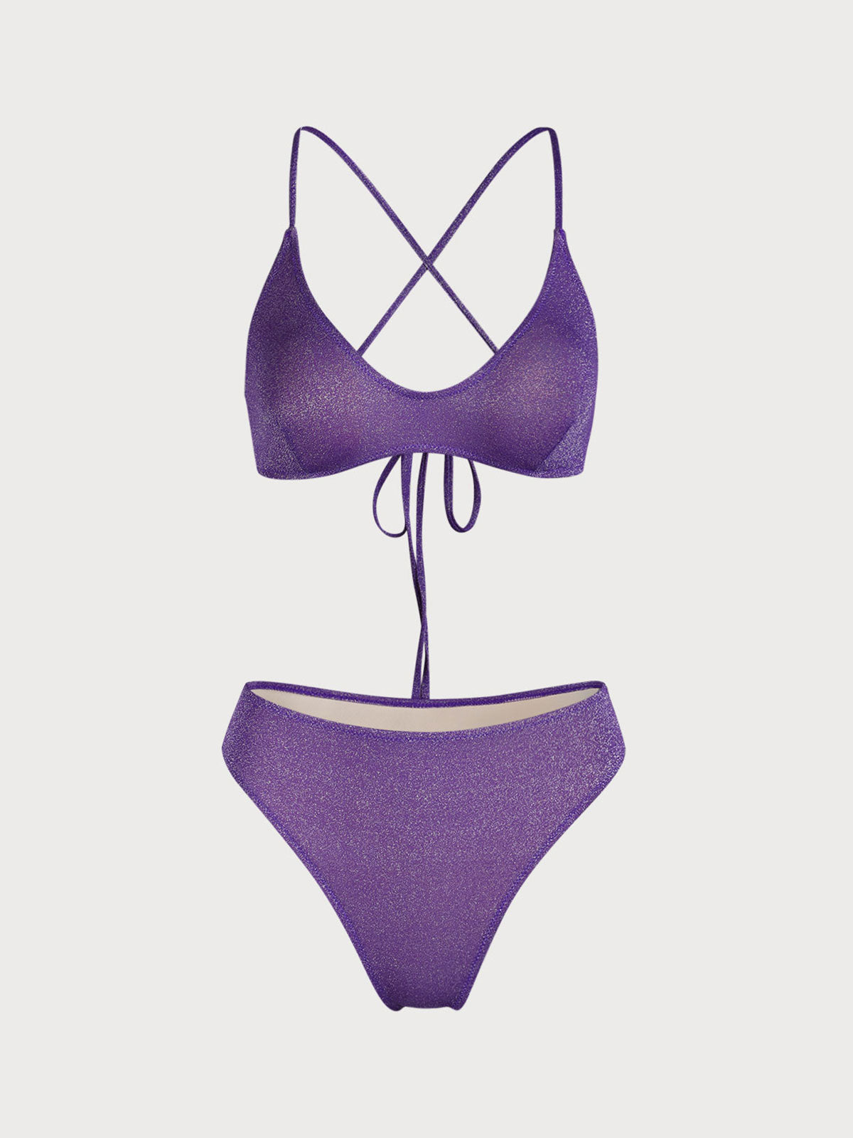 Purple Lurex Cross Back Bikini Set