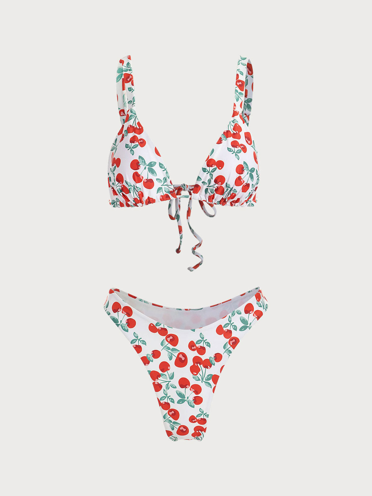 Red Cherry Print Triangle Bikini Set