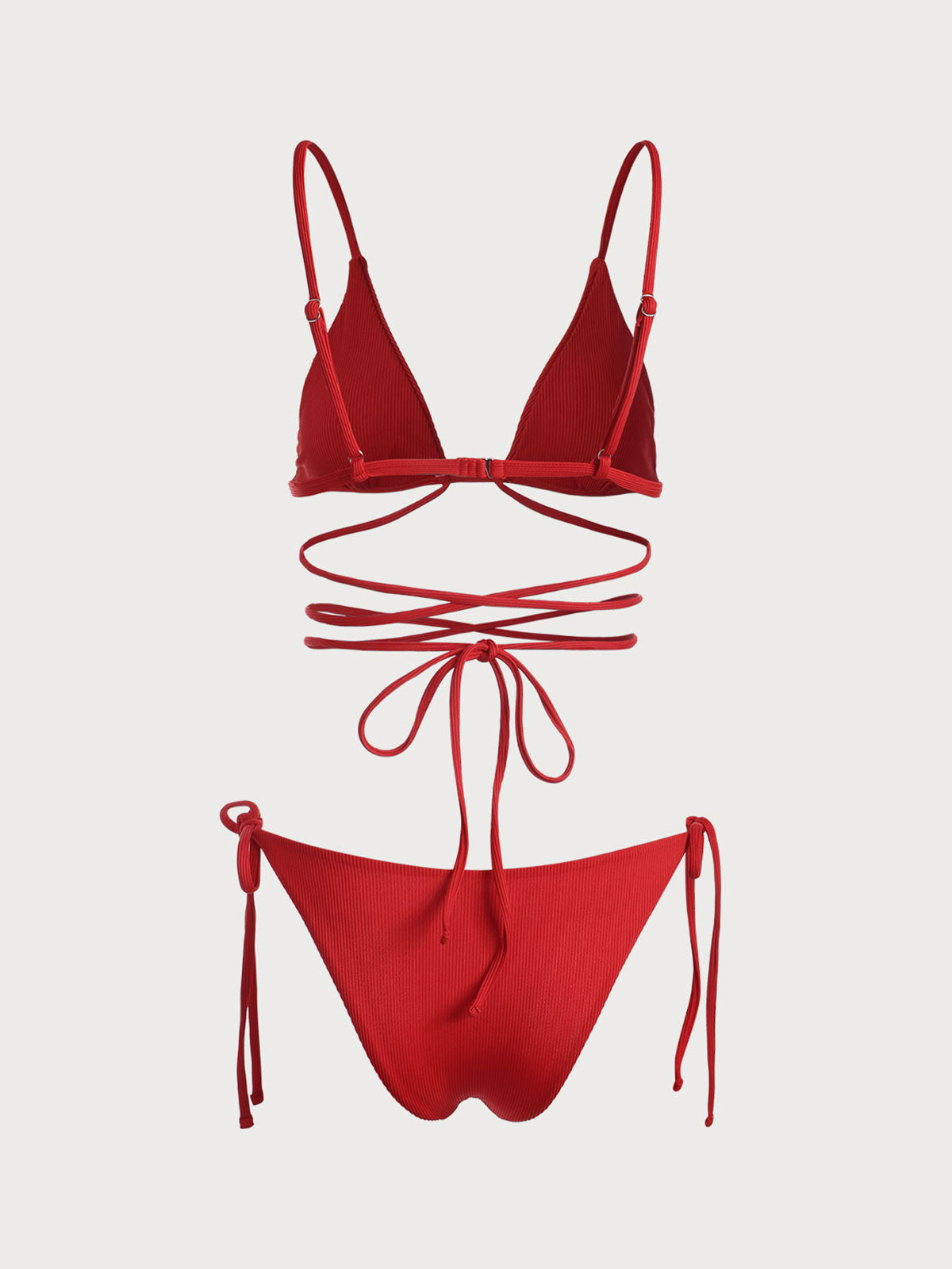 Red Textured Criss-Cross Ribbed Bikini Set