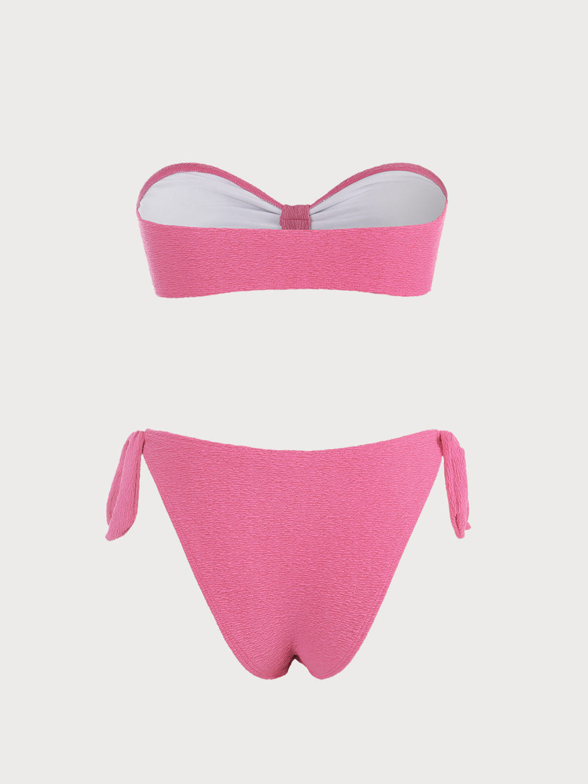 Pink Textured Bandeau Bikini Set