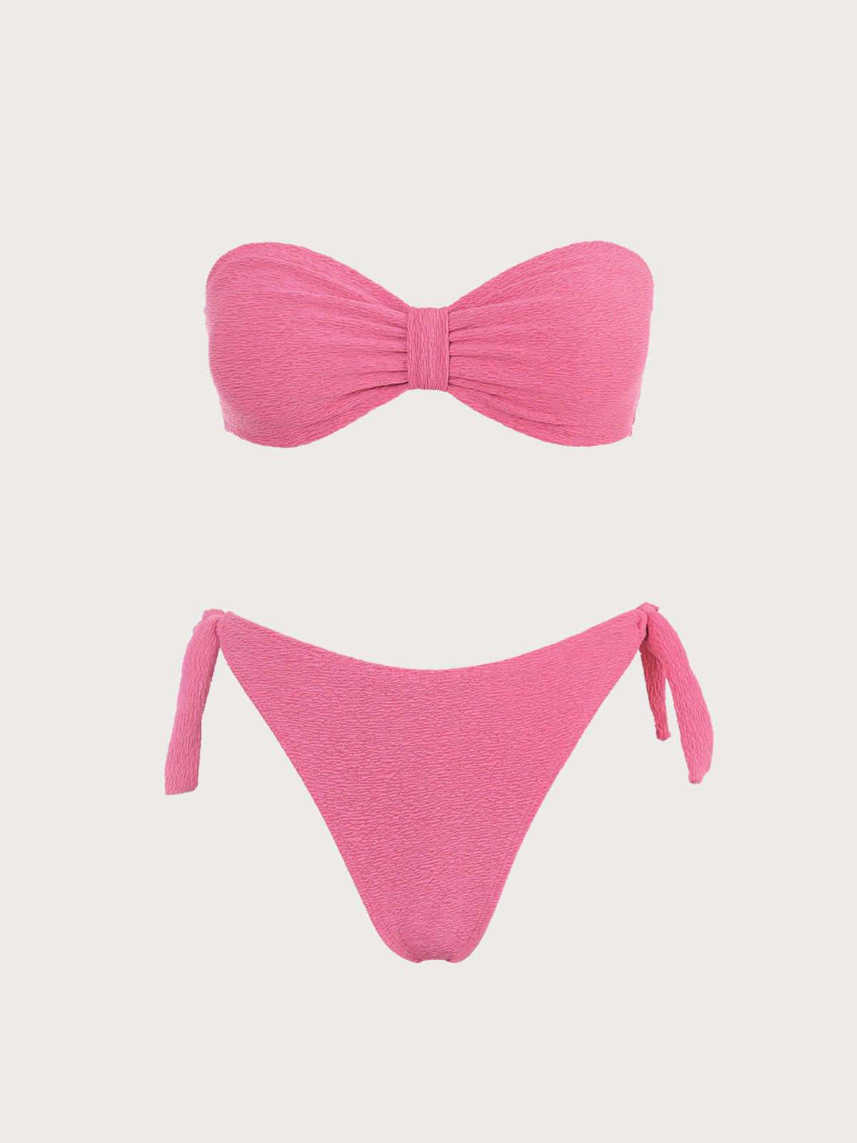 Pink Textured Bandeau Bikini Set