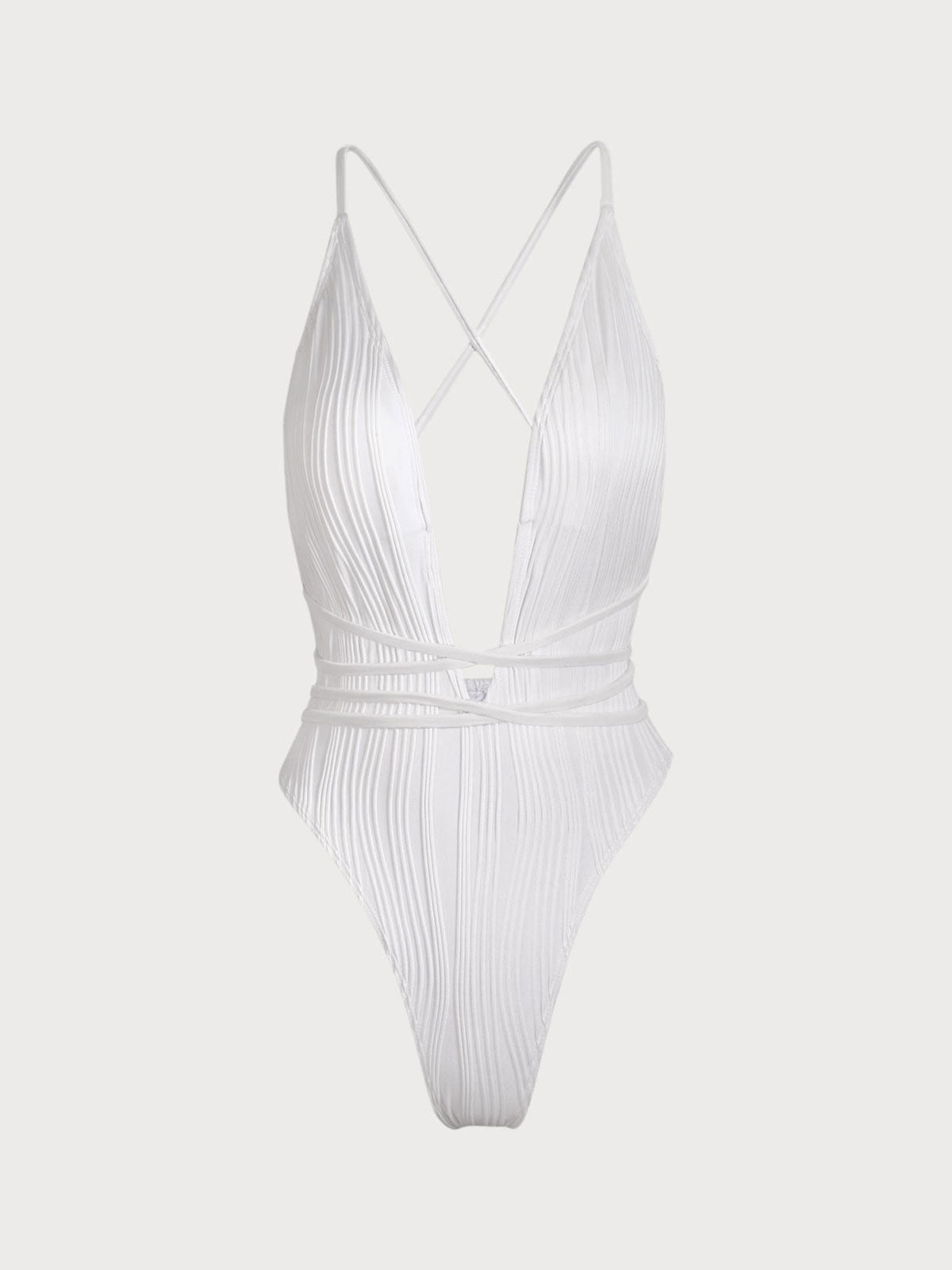 White Deep V Criss-Cross One-Piece Swimsuit