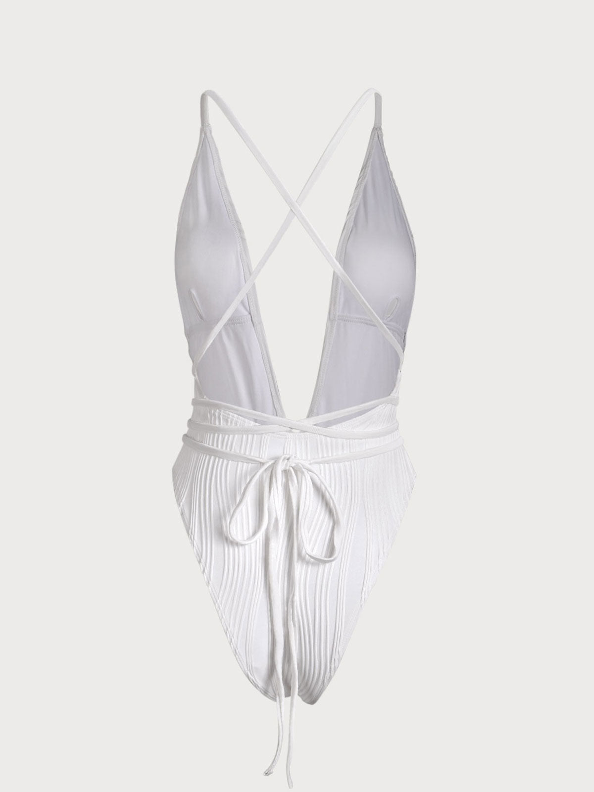 White Deep V Criss-Cross One-Piece Swimsuit