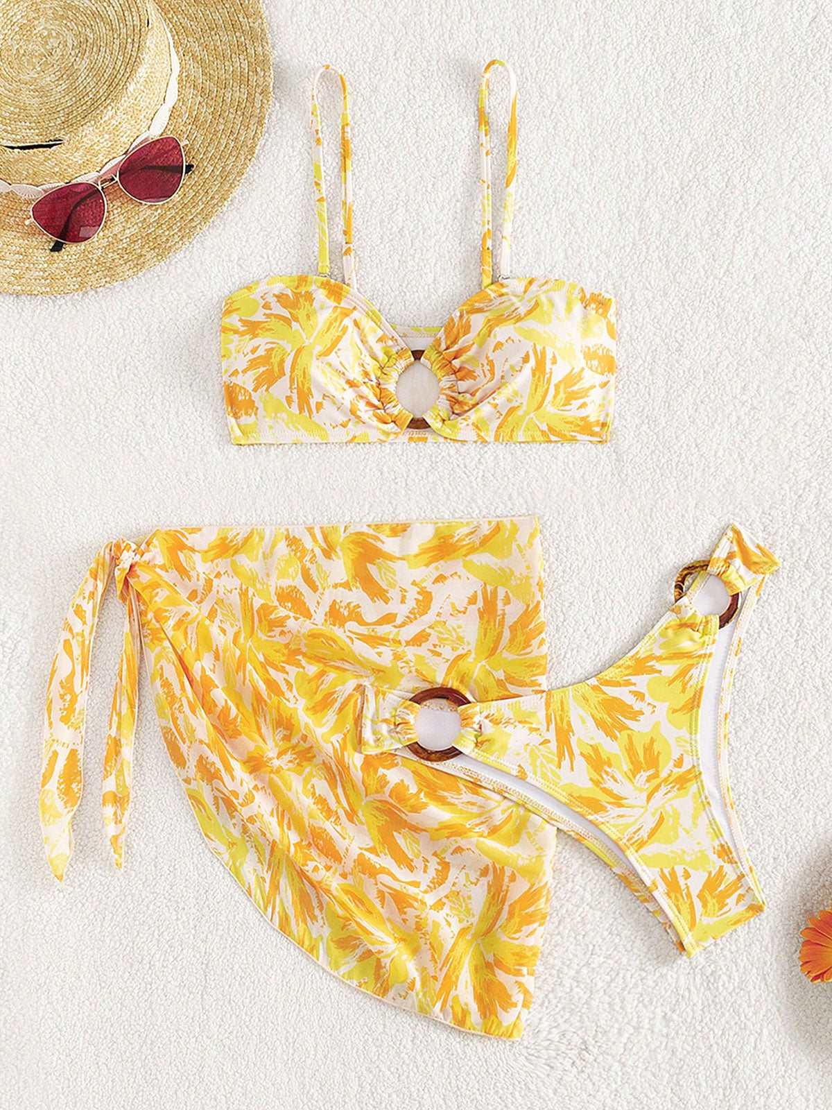 Three-Piece Polyester Ring Print Bikini Set For Women Bikinis - SAMIOLSWIM