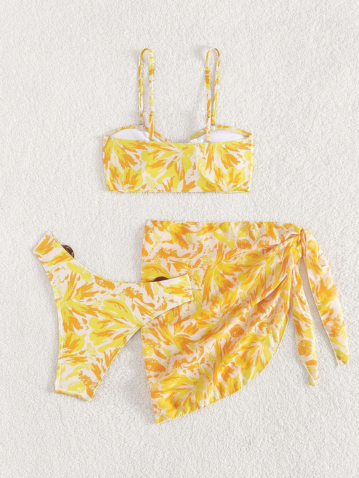 Three-Piece Polyester Ring Print Bikini Set For Women Yellow Bikinis - SAMIOLSWIM