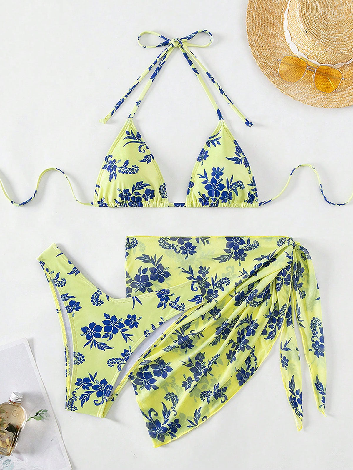 Three-Piece Polyester Two-Color Printed Bikini Set For Women Bikinis - SAMIOLSWIM