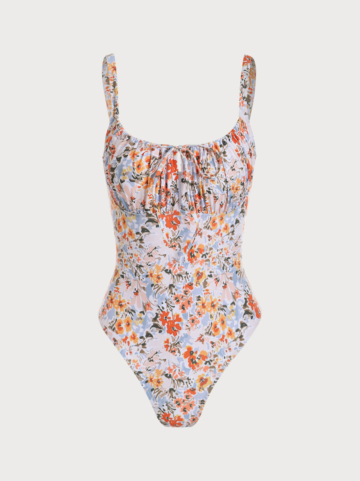 Ruched Tie Front Floral Bikini Sets