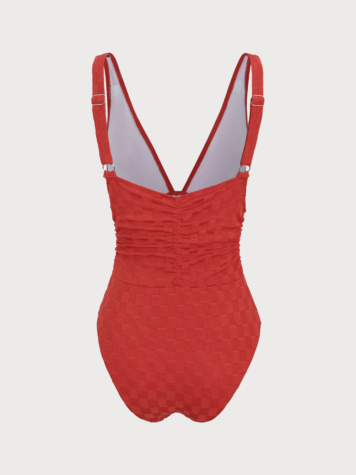 Red Ruched V-Neck One-Piece Swimsuit