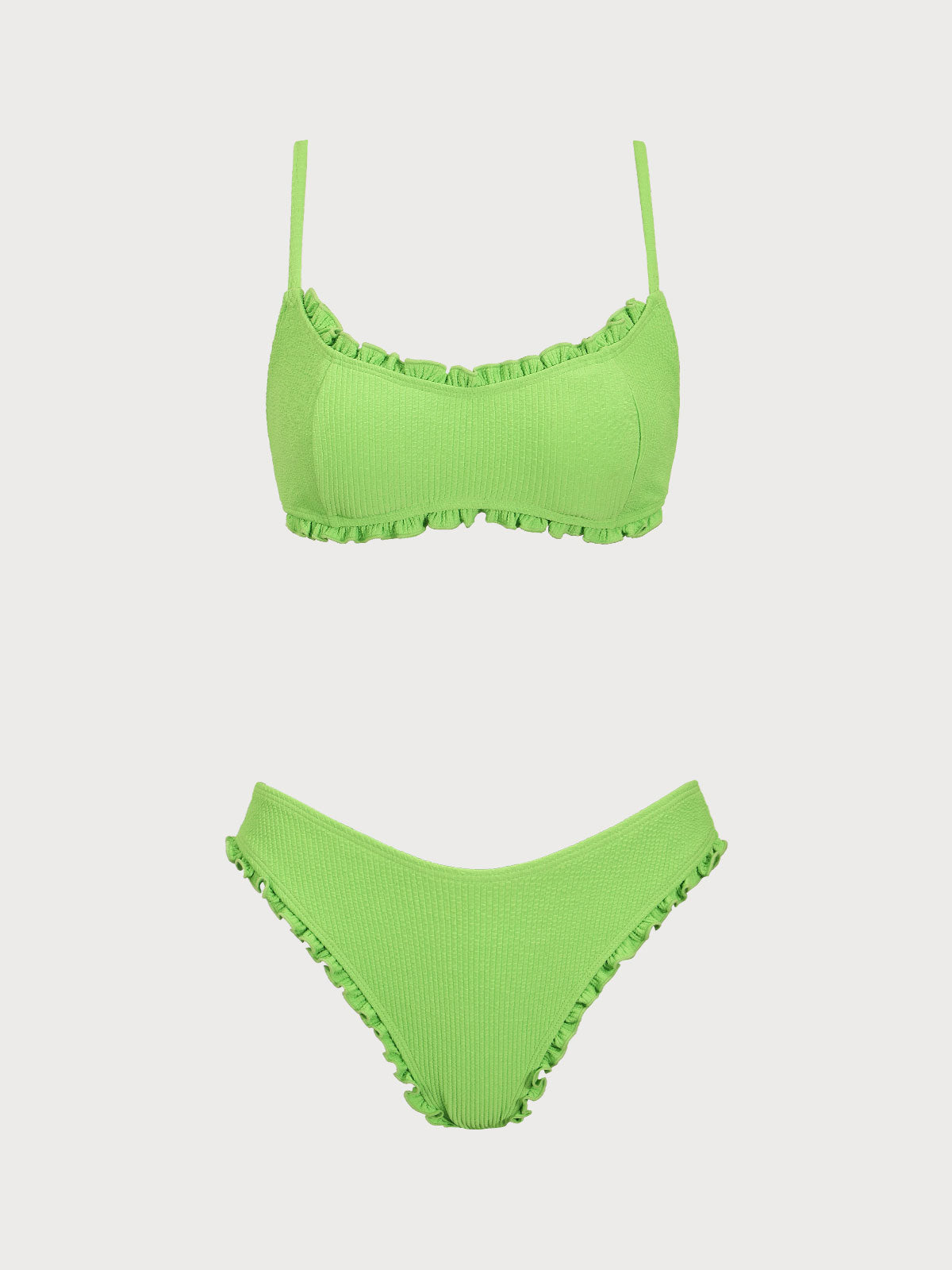 Women'S Knitted Polyester Ruffle Bikini Set Green Bikinis - SAMIOLSWIM