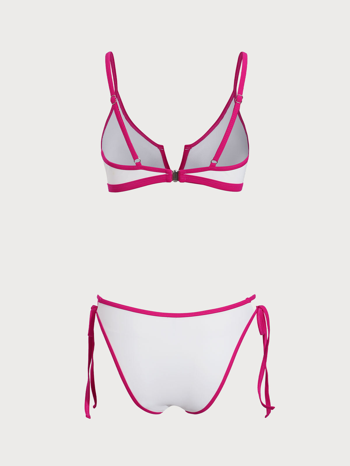 Pink Contrasting V Notch Bikini Sets