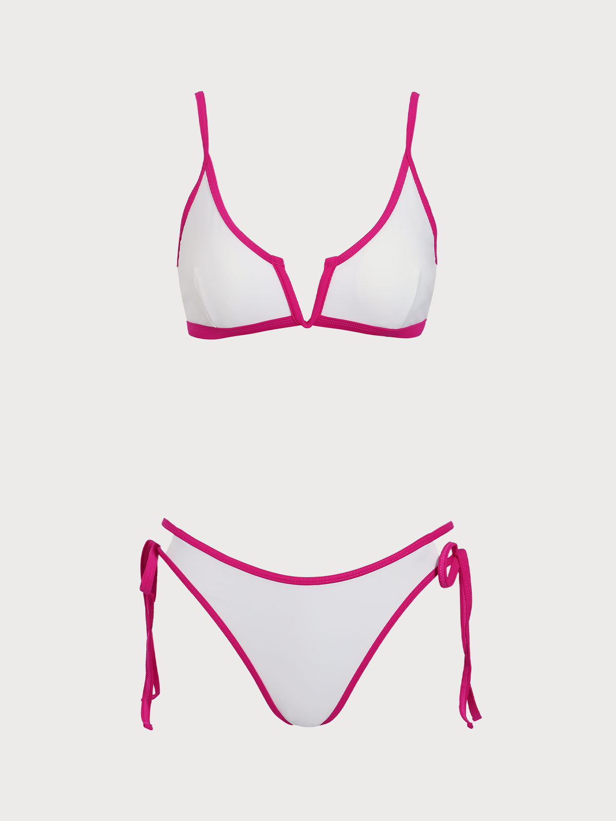 Pink Contrasting V Notch Bikini Sets