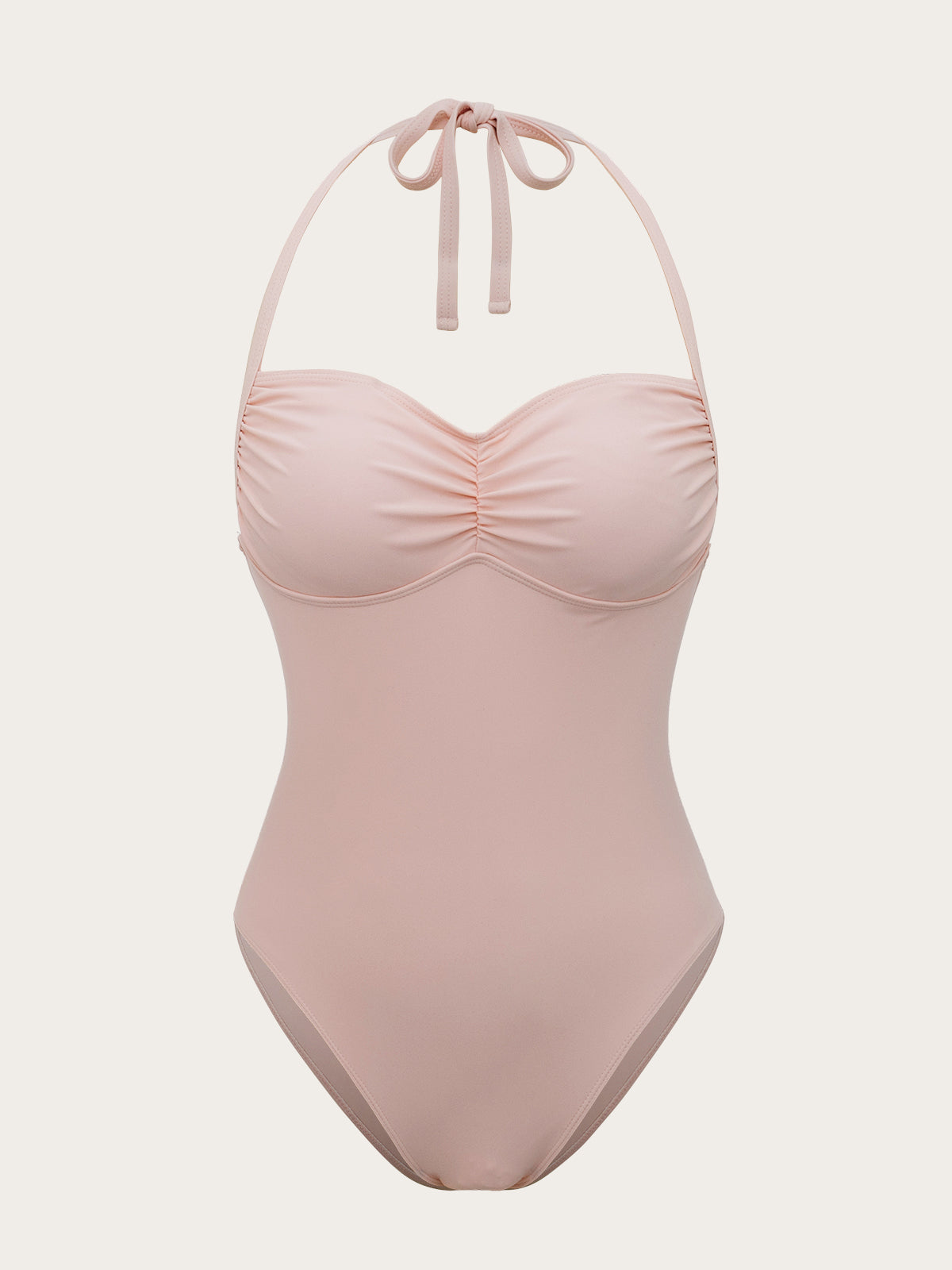 Pink Ruched Halter One-Piece Swimsuit