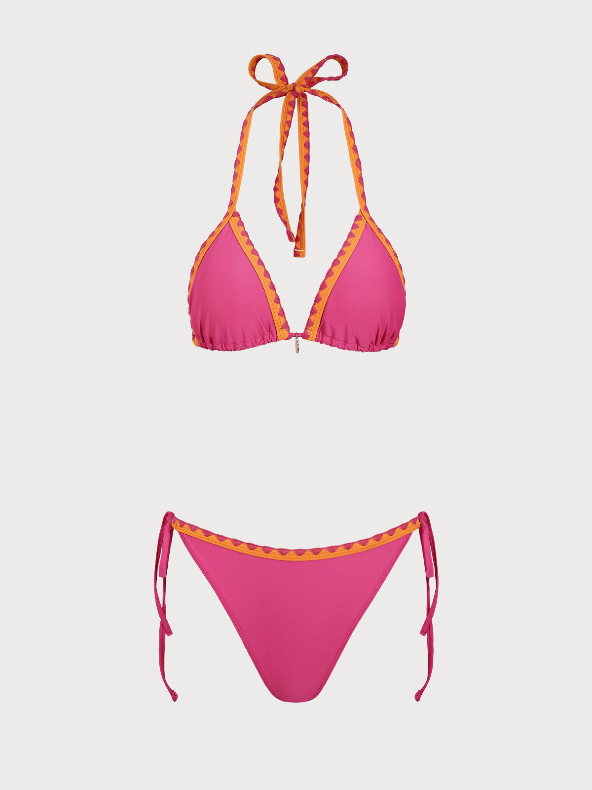 Women'S Nylon Knit Tropical Contrast Bikini Set Pink Bikinis - SAMIOLSWIM