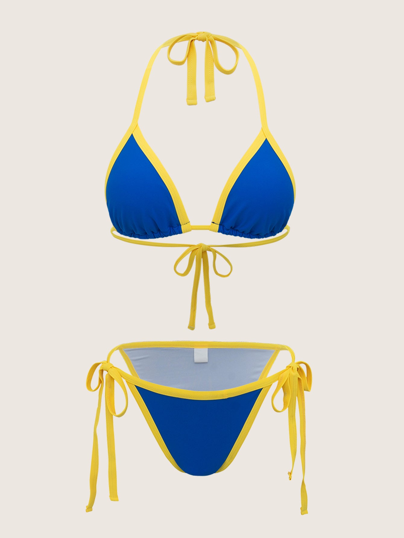 Women'S Nylon Knitted Contrast Color Bikini Set Blue Bikinis - SAMIOLSWIM