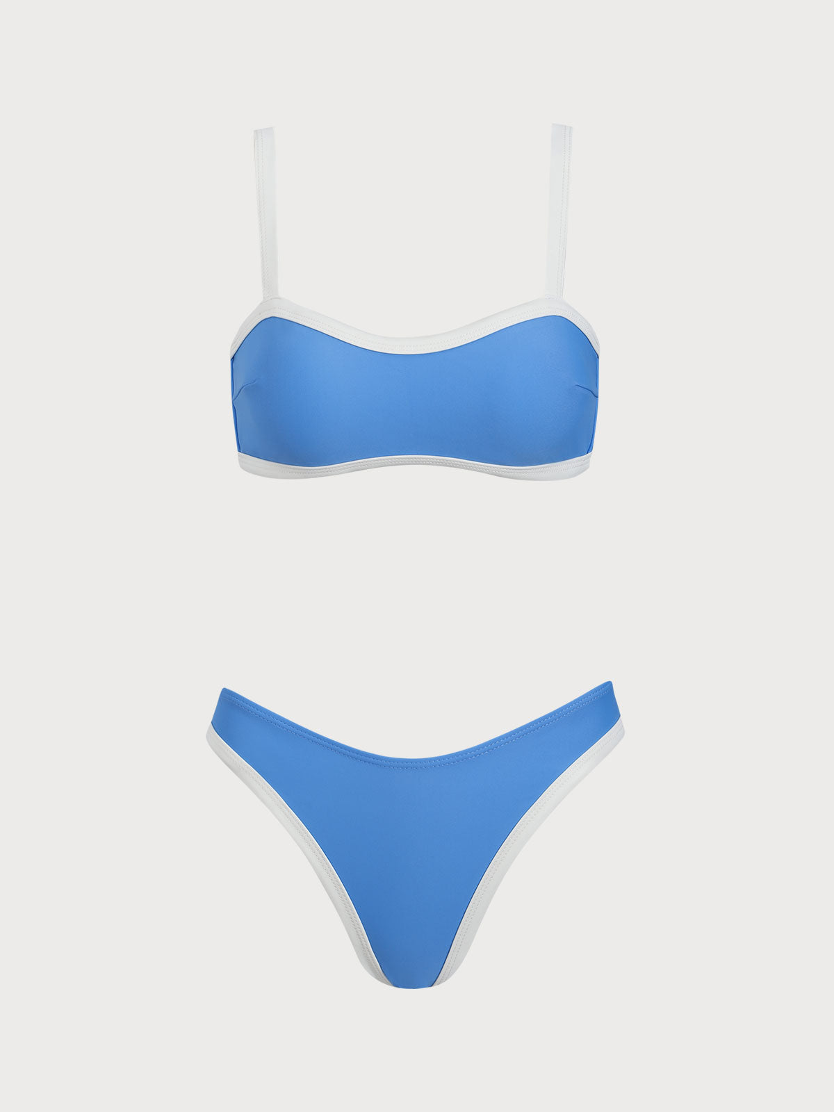 Women'S Nylon Knitted Contrast Color Bikini Set Blue Bikinis - SAMIOLSWIM