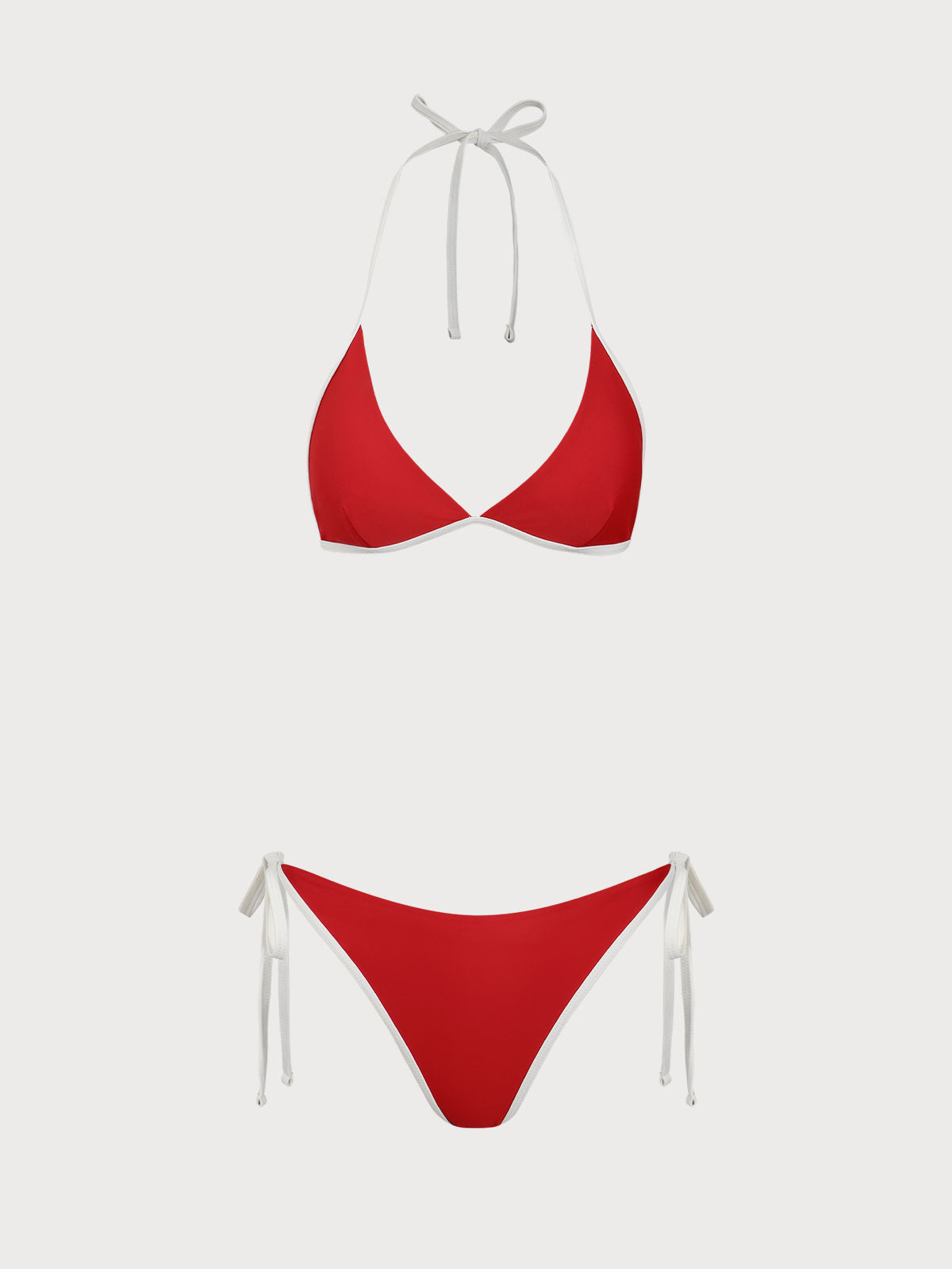 Women'S Nylon Knitted Contrast Color Bikini Set Red Bikinis - SAMIOLSWIM