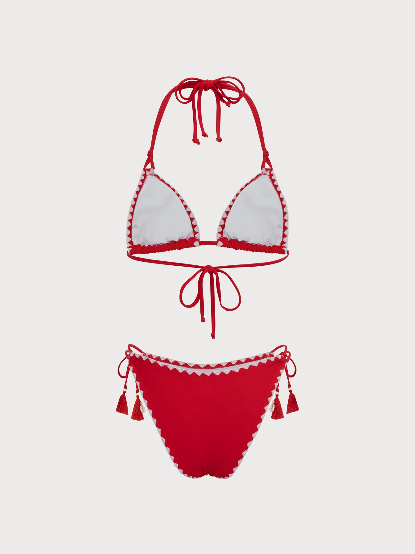 Women'S Nylon Knitted Contrast Color Teeth Bikini Set Bikinis - SAMIOLSWIM