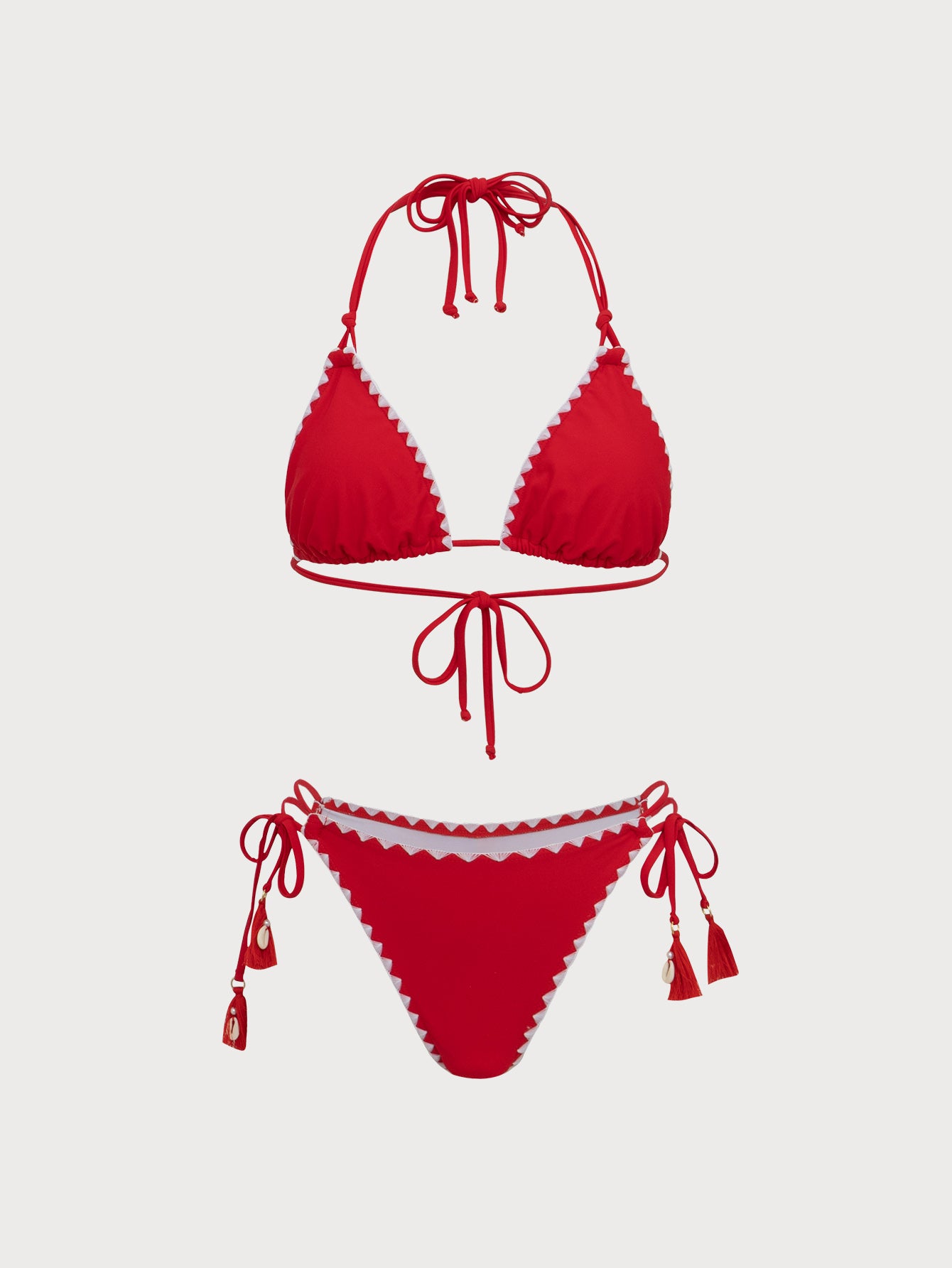 Women'S Nylon Knitted Contrast Color Teeth Bikini Set Red Bikinis - SAMIOLSWIM