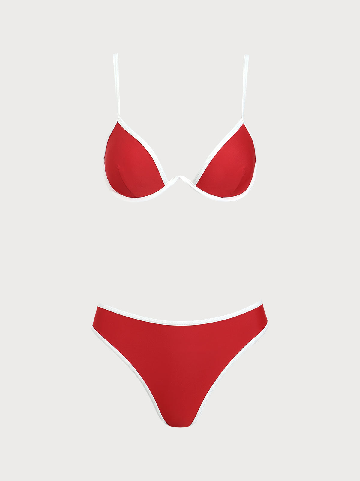 Women'S Nylon Knitted Contrast Underwire Bikini Set Red Bikinis - SAMIOLSWIM