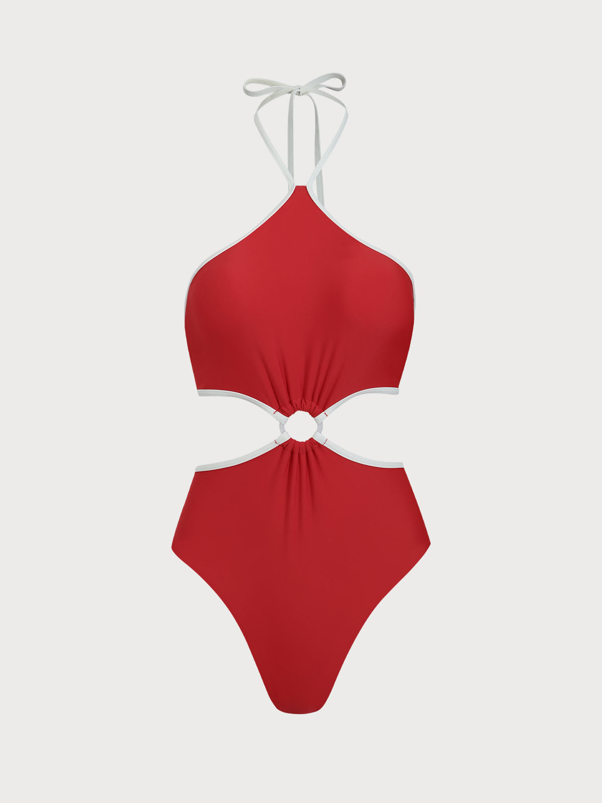 Women'S Nylon Knitted Halterneck Retro Contrast Color One-Piece Swimsuit Red One-Pieces - SAMIOLSWIM